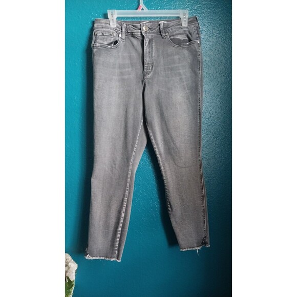 7 For All Mankind Women’s Gray High Waist Ankle Skinny Jeans Raw Hem Cropped 12 - Picture 1 of 7